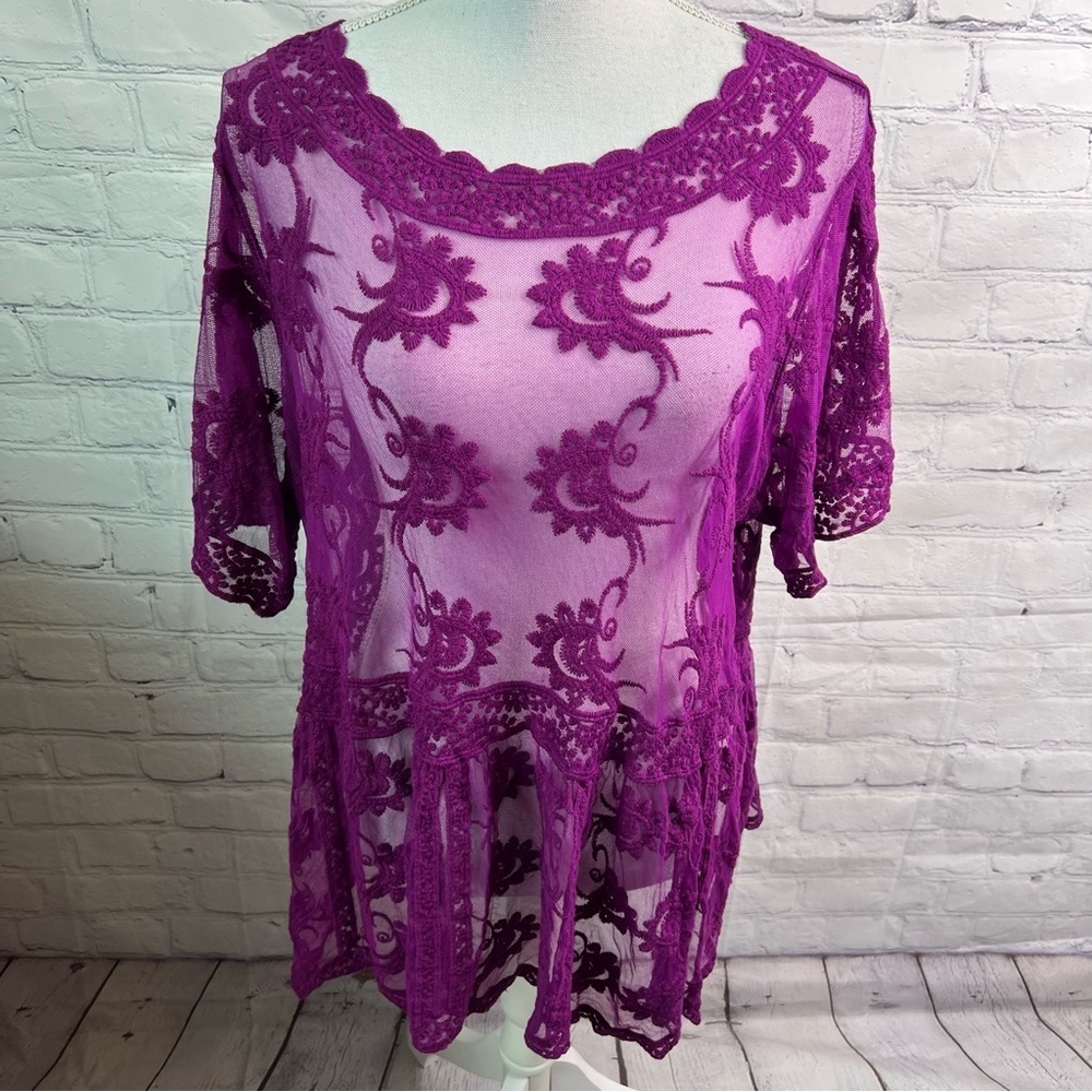 LANE BRYANT Purple Crotchet Sheer Top 18/20